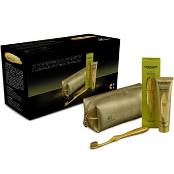 Zestaw wybielająca pasta CURASEPT Gold 75 ml i szczoteczka + kosmetyczka